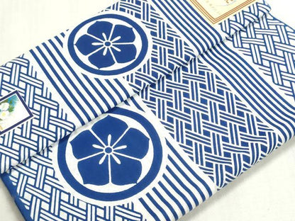 平和屋着物＊夏物　浴衣　反物　着尺　注染　梨園染　籠目　丸に桔梗　綿　逸品　未使用　DABG9361we