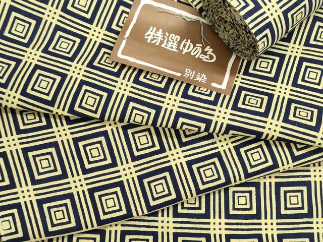 平和屋着物＊夏物　浴衣　反物　着尺　注染　格子　綿　逸品　未使用　DABG9369we