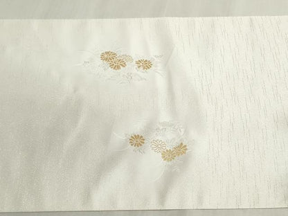 平和屋着物▼名古屋帯　帯反物　寿光織　風景花松文　金銀糸　逸品　未使用　DABG9403we