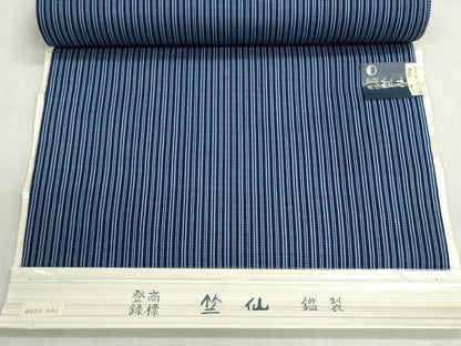 平和屋着物＊夏物　竺仙鑑製　浴衣　反物　着尺　縞　証紙付き　綿　逸品　未使用　DABG9456we