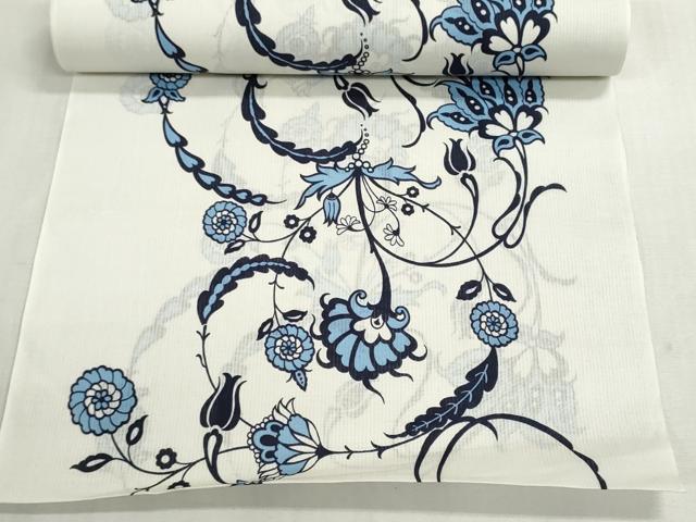 平和屋着物＊夏物　浴衣　反物　着尺　綿絽 縦絽　更紗花文　クインサイズ　綿　逸品　未使用　DABG9463we