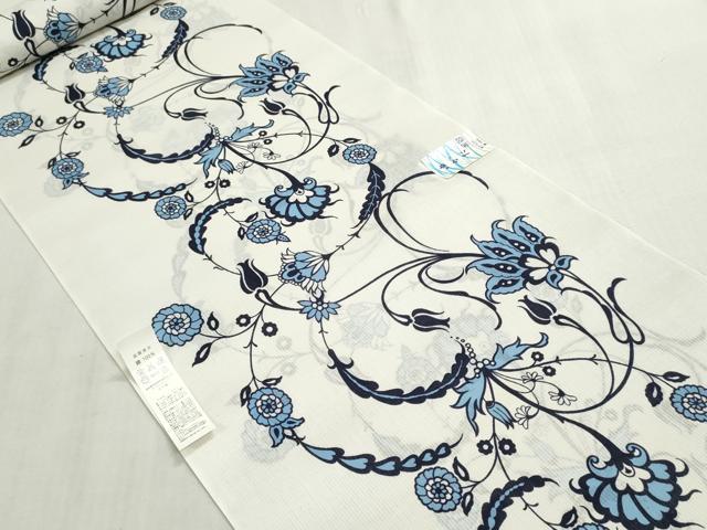 平和屋着物＊夏物　浴衣　反物　着尺　綿絽 縦絽　更紗花文　クインサイズ　綿　逸品　未使用　DABG9463we