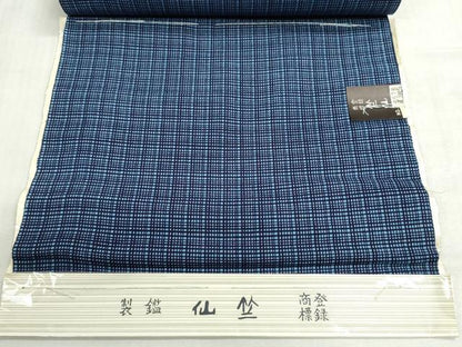 平和屋着物＊夏物　竺仙鑑製　浴衣　反物　着尺　注染　格子　証紙付き　綿　逸品　未使用　DABG9466we