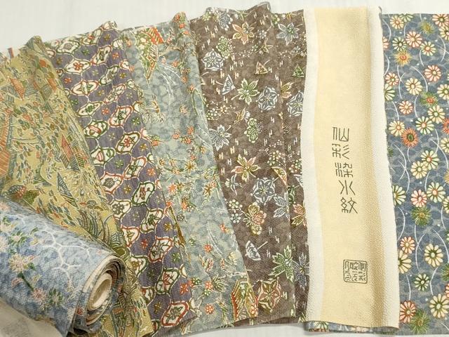 平和屋着物▼柄見本　反物　仙彩染小紋　鬼しぼ縮緬　リメイク生地　材料　逸品　未使用　DABG9479we