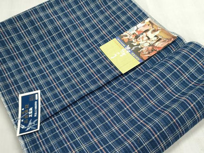 平和屋着物＊夏物　阿波しじら織　浴衣　反物　着尺　正藍染　格子　証紙付き　綿　逸品　未使用　DABG9489we