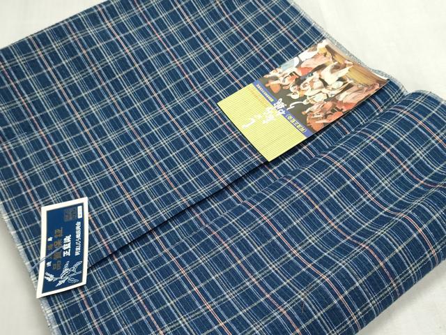 平和屋着物＊夏物　阿波しじら織　浴衣　反物　着尺　正藍染　格子　証紙付き　綿　逸品　未使用　DABG9489we