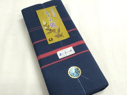 平和屋着物＊夏物　阿波しじら織　浴衣　反物　着尺　正藍染　間道　証紙付き　綿　逸品　未使用　DABG9492we