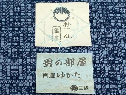 平和屋着物＊夏物　男性　竺仙鑑製　浴衣　反物　着尺　注染　幾何学文様　三越扱い　証紙付き　綿　逸品　未使用　DABG9511we