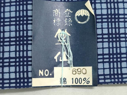 平和屋着物＊夏物　竺仙鑑製　浴衣　反物　着尺　注染　格子　証紙付き　綿　逸品　未使用　DABG9513we