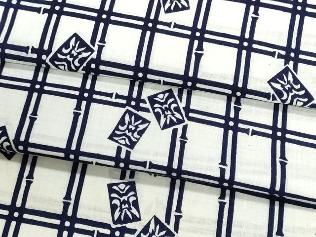 平和屋着物＊夏物　浴衣　反物　着尺　注染　がくや好み　格子　隈取り　綿　逸品　未使用　DABG9515we