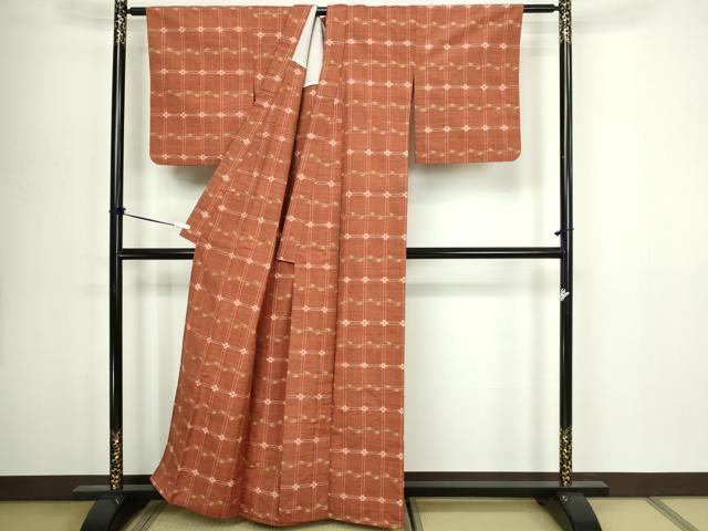 平和屋着物▽上質な紬　単衣　吉祥文　正絹　逸品　DABG9544sf
