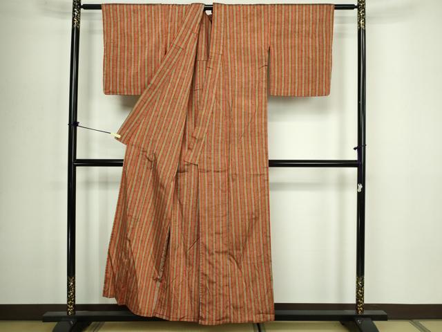 平和屋着物▽上質な紬　単衣　間道　正絹　逸品　DABG9545sf