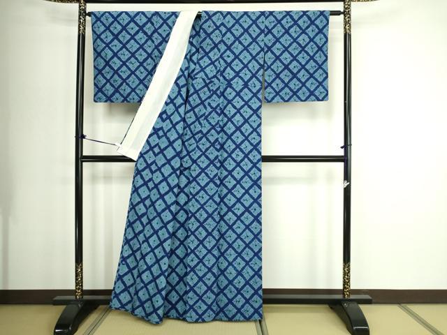 平和屋着物▽上質な紬　単衣　菱文　正絹　逸品　DABG9551sf