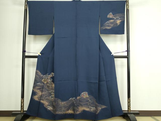平和屋着物▽訪問着　単衣　流水扇面花文　金彩　正絹　逸品　DABG9558sf