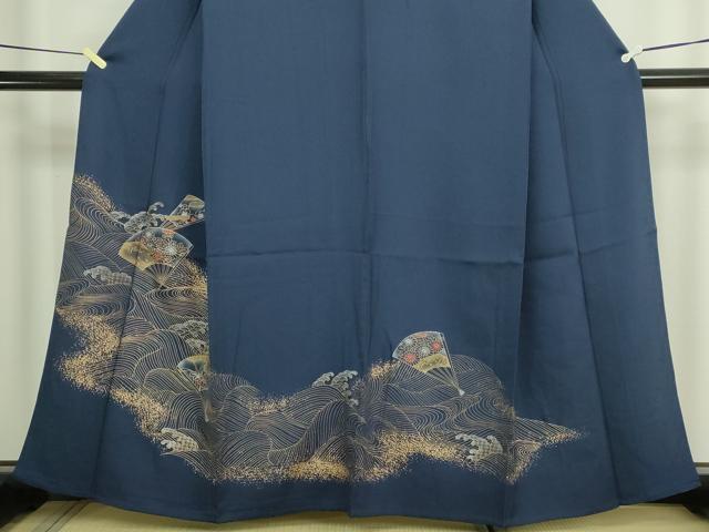 平和屋着物▽訪問着　単衣　流水扇面花文　金彩　正絹　逸品　DABG9558sf