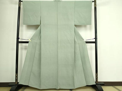 平和屋着物▽上質な色無地　単衣　山葵色　正絹　逸品　DABG9566sf
