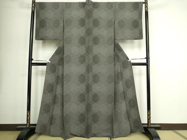 平和屋着物▽江戸小紋　単衣　吉祥亀甲文　黒地　正絹　逸品　DABG9570sf