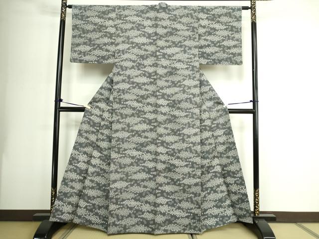 平和屋着物▽上質な紬　単衣　草花文　正絹　逸品　DABG9572sf