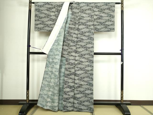平和屋着物▽上質な紬　単衣　草花文　正絹　逸品　DABG9572sf