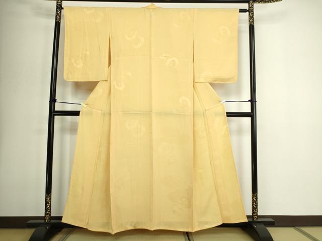 平和屋着物▽上質な色無地　単衣　鼓花地紋　卵色　正絹　逸品　DABG9573sf