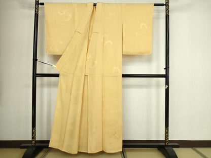 平和屋着物▽上質な色無地　単衣　鼓花地紋　卵色　正絹　逸品　DABG9573sf