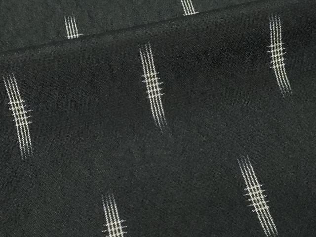 平和屋着物▽上質なお召　単衣　絣文様　黒地　正絹　逸品　DABG9583sf