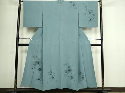 平和屋着物▽訪問着　単衣　刺繍　枝花文　正絹　逸品　DABG9584sf