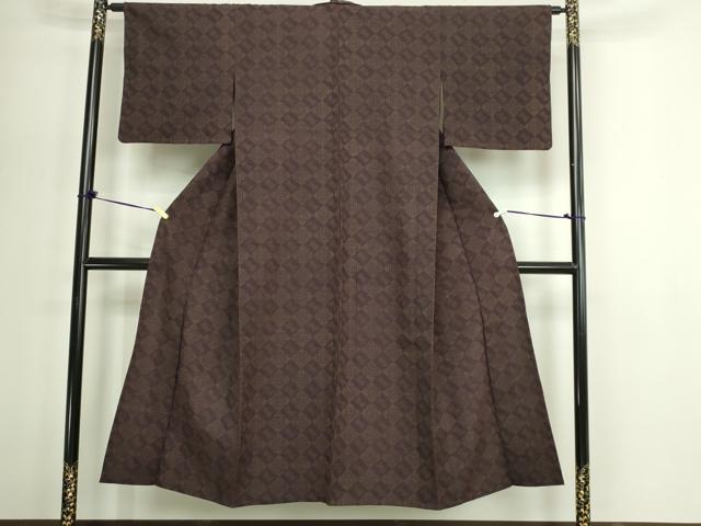 平和屋着物▽上質なお召　単衣　菱文　正絹　逸品　DABG9585sf