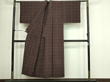 平和屋着物▽上質なお召　単衣　菱文　正絹　逸品　DABG9585sf