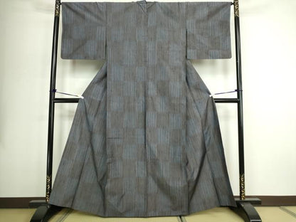平和屋着物▽上質な紬　単衣　間道　正絹　逸品　DABG9587sf