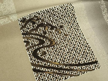 平和屋着物▽上質な小紋　単衣　玉つむぎ　流水文　暈し染め　金彩　反端付き　正絹　逸品　DABG9594sf