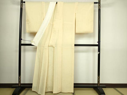 平和屋着物▽上質な色無地　単衣　雲重ね地紋　淡黄色　正絹　逸品　DABG9603sf