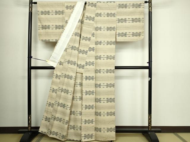 平和屋着物▽上質な紬　単衣　横段文　正絹　逸品　DABG9605sf