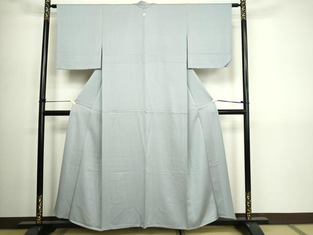 平和屋着物▽上質な色無地　単衣　檜垣地紋　灰青色　正絹　逸品　DABG9608sf