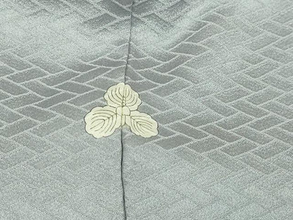 平和屋着物▽上質な色無地　単衣　檜垣地紋　灰青色　正絹　逸品　DABG9608sf