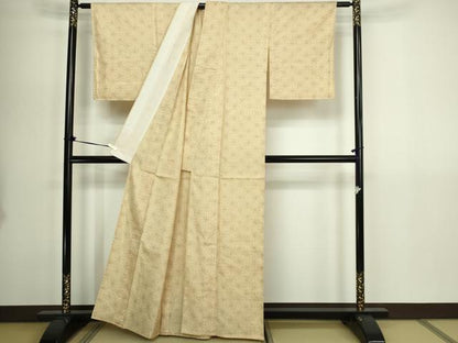 平和屋着物▽上質な紬　単衣　麻の葉文　正絹　逸品　DABG9610sf