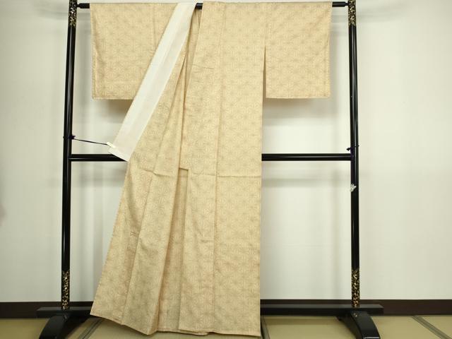 平和屋着物▽上質な紬　単衣　麻の葉文　正絹　逸品　DABG9610sf