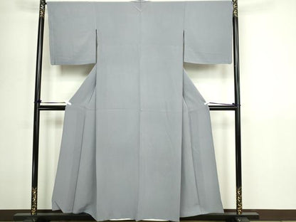 平和屋着物▽上質な色無地　単衣　桔梗鼠色　正絹　逸品　DABG9611sf