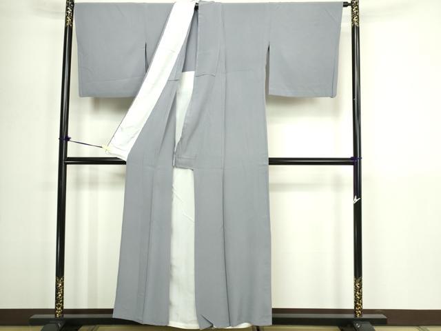 平和屋着物▽上質な色無地　単衣　桔梗鼠色　正絹　逸品　DABG9611sf