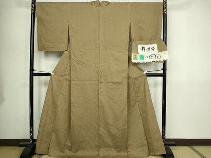 平和屋着物▽結城紬　奥順　はたおり娘　単衣　柿渋袖　国防色　正絹　逸品　DABG9614sf