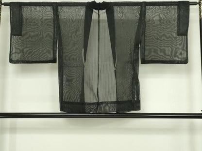 平和屋着物▽羽織　スリーシーズン　春夏秋　塵除け　二重紗　縞　黒地　三越扱い　正絹　逸品　DABG9617sf