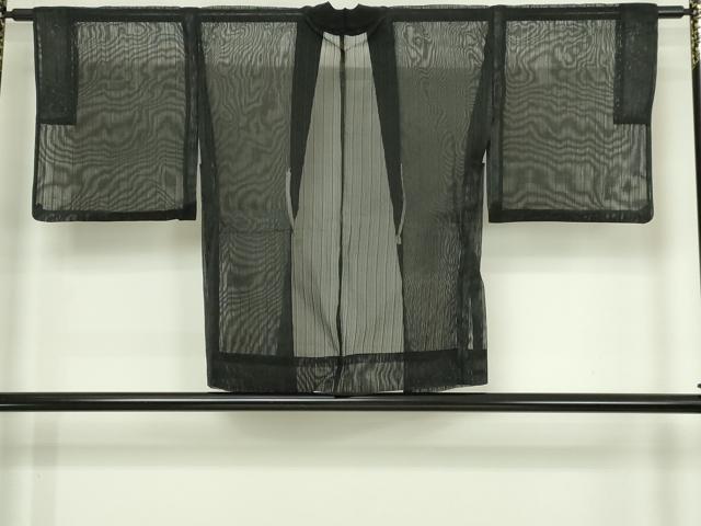 平和屋着物▽羽織　スリーシーズン　春夏秋　塵除け　二重紗　縞　黒地　三越扱い　正絹　逸品　DABG9617sf