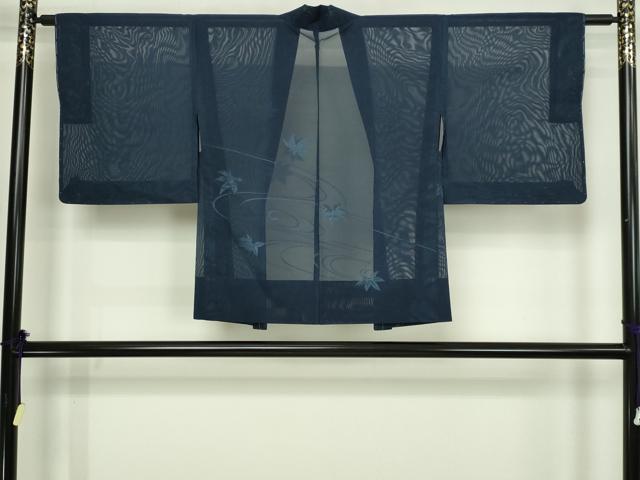 平和屋着物▽羽織　スリーシーズン　春夏秋　塵除け　流水舞葉文　正絹　逸品　DABG9618sf