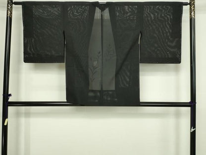 平和屋着物▽羽織　スリーシーズン　春夏秋　塵除け　枝花文　黒地　正絹　逸品　DABG9619sf