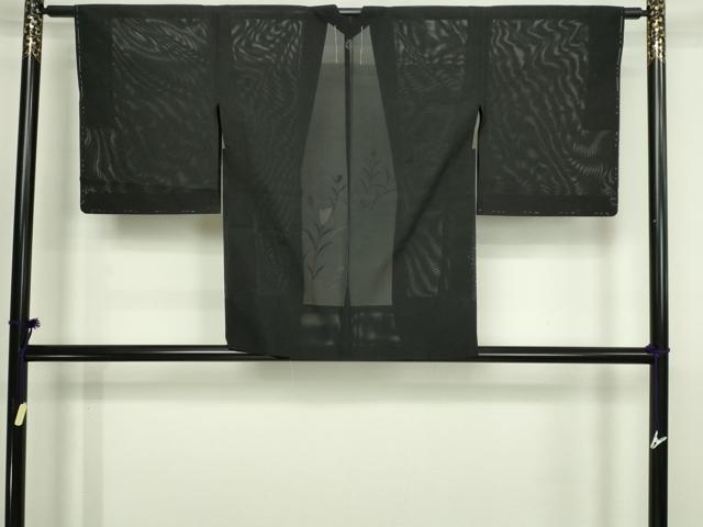 平和屋着物▽羽織　スリーシーズン　春夏秋　塵除け　枝花文　黒地　正絹　逸品　DABG9619sf