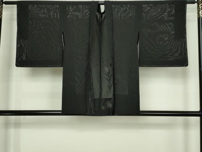 平和屋着物▽羽織　スリーシーズン　春夏秋　塵除け　枝花文　黒地　正絹　逸品　DABG9619sf