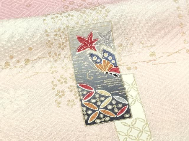 平和屋着物▽上質な小紋　単衣　飛鶴花蝶文　金彩　正絹　逸品　DABG9622sf