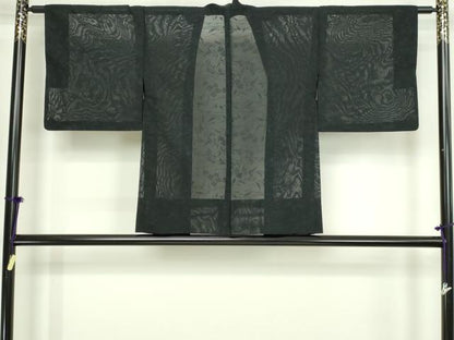 平和屋着物▽羽織　スリーシーズン　春夏秋　塵除け　枝花文　黒地　正絹　逸品　DABG9624sf