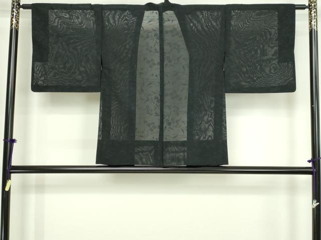 平和屋着物▽羽織　スリーシーズン　春夏秋　塵除け　枝花文　黒地　正絹　逸品　DABG9624sf