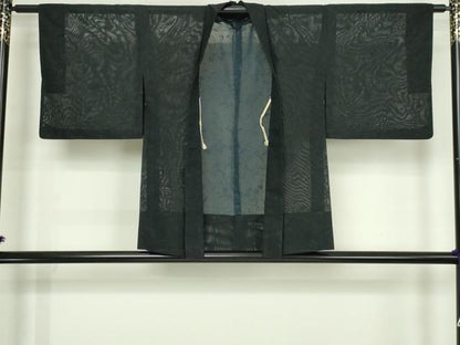平和屋着物▽羽織　スリーシーズン　春夏秋　塵除け　枝花文　黒地　正絹　逸品　DABG9624sf